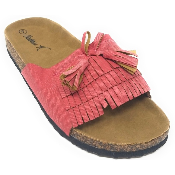 Victoria K Shoes - Women Cushioned Cork Slide Sandals in Red *